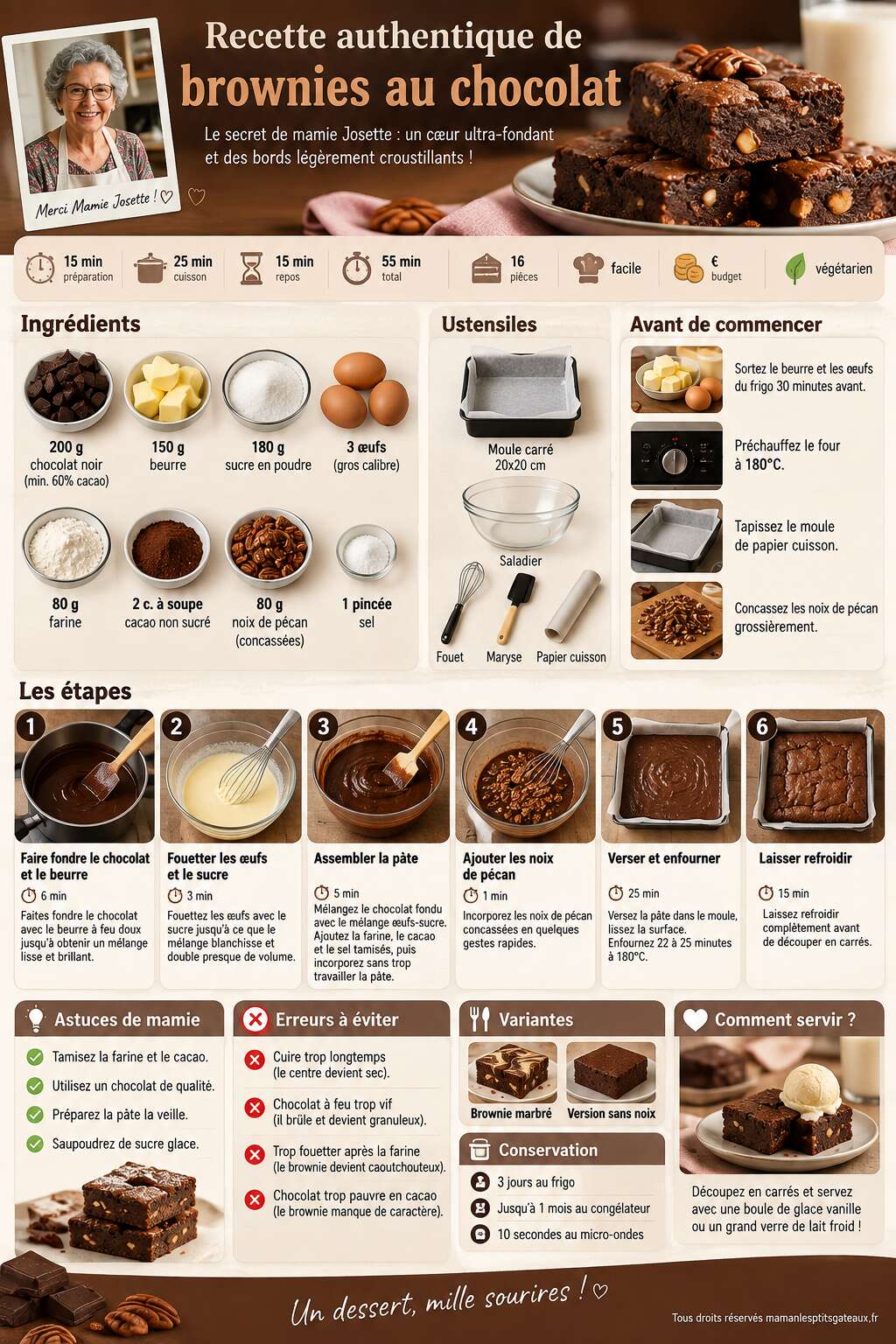 Fiche recette Recette authentique de brownies au chocolat Fiche recette Recette authentique de brownies au chocolat