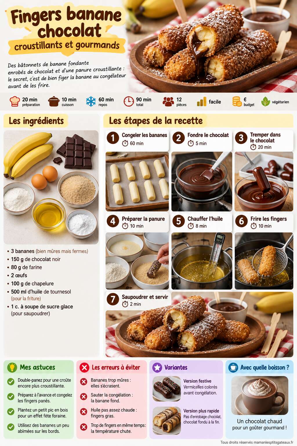 Fiche recette Recette de fingers banane chocolat croustillants et gourmands Fiche recette Recette de fingers banane chocolat croustillants et gourmands