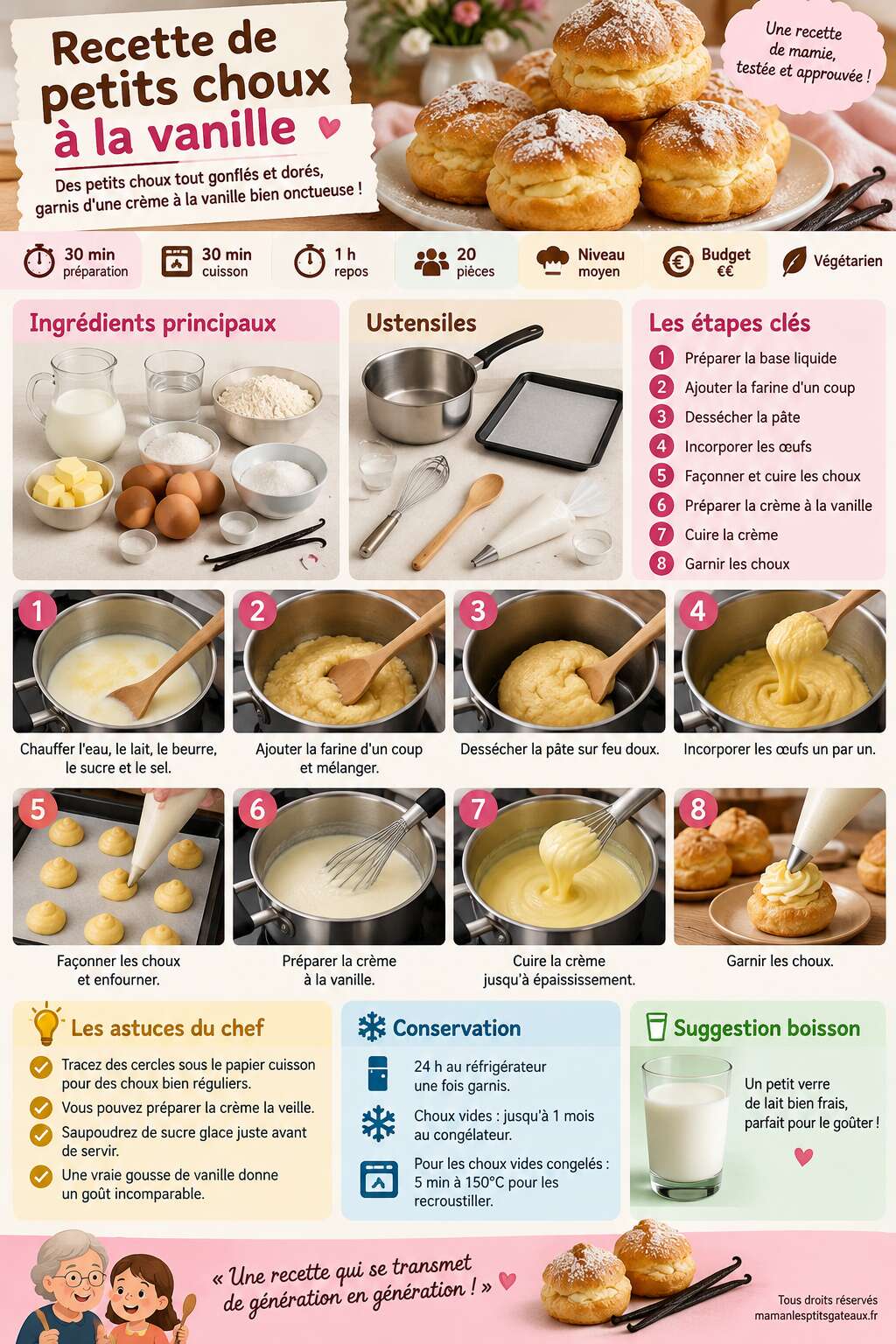 Fiche recette Recette de petits choux à la vanille Fiche recette Recette de petits choux à la vanille