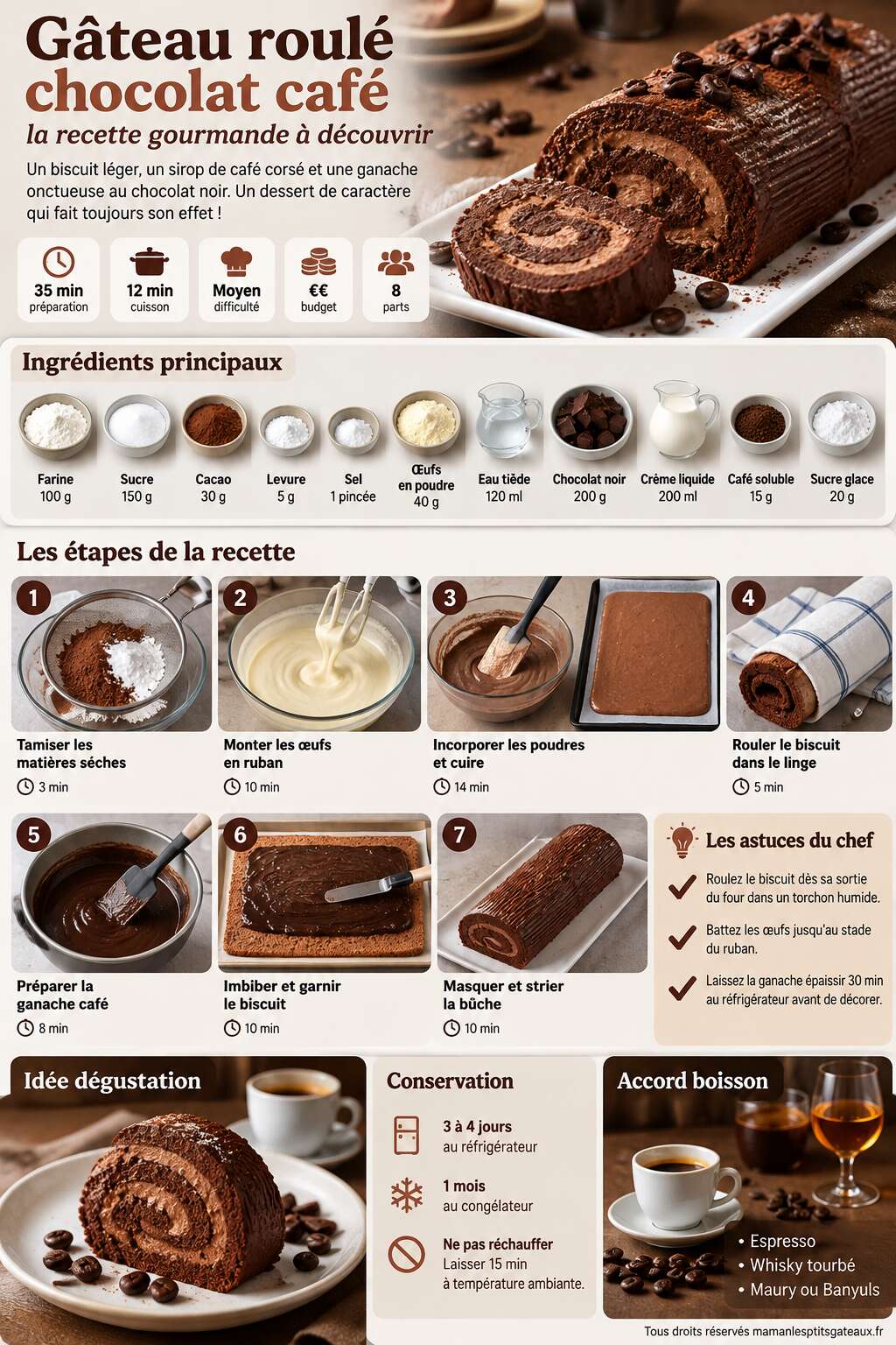 Fiche recette G&acirc;teau roul&eacute; chocolat caf&eacute; : la recette gourmande &agrave; d&eacute;couvrir