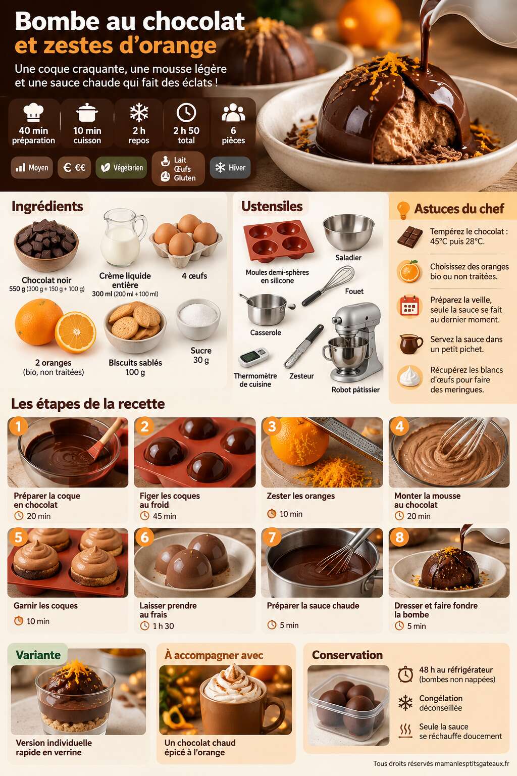 Fiche recette Bombe au chocolat et zestes d'orange : recette gourmande