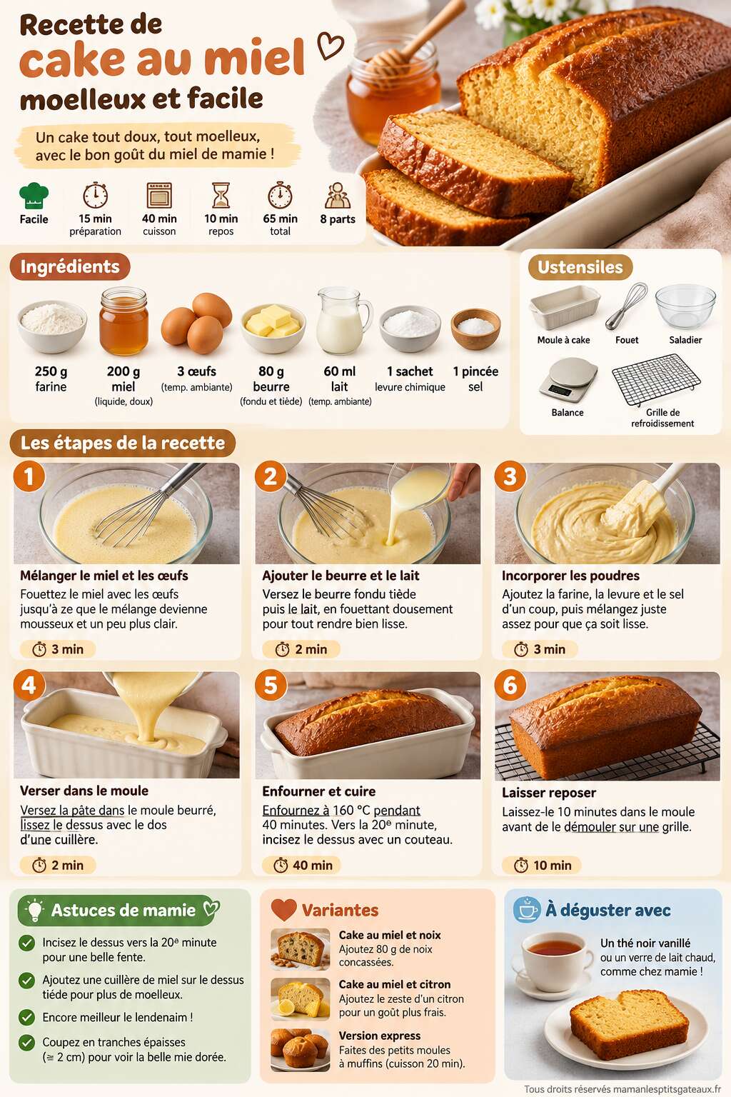 Fiche recette Recette de cake au miel moelleux et facile Fiche recette Recette de cake au miel moelleux et facile