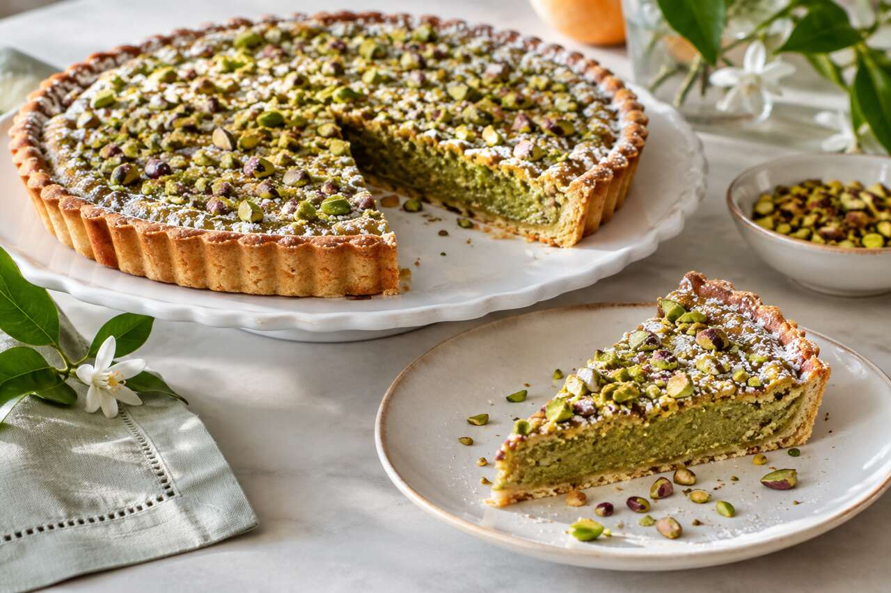Recette de tarte à la pistache et à la fleur d'oranger