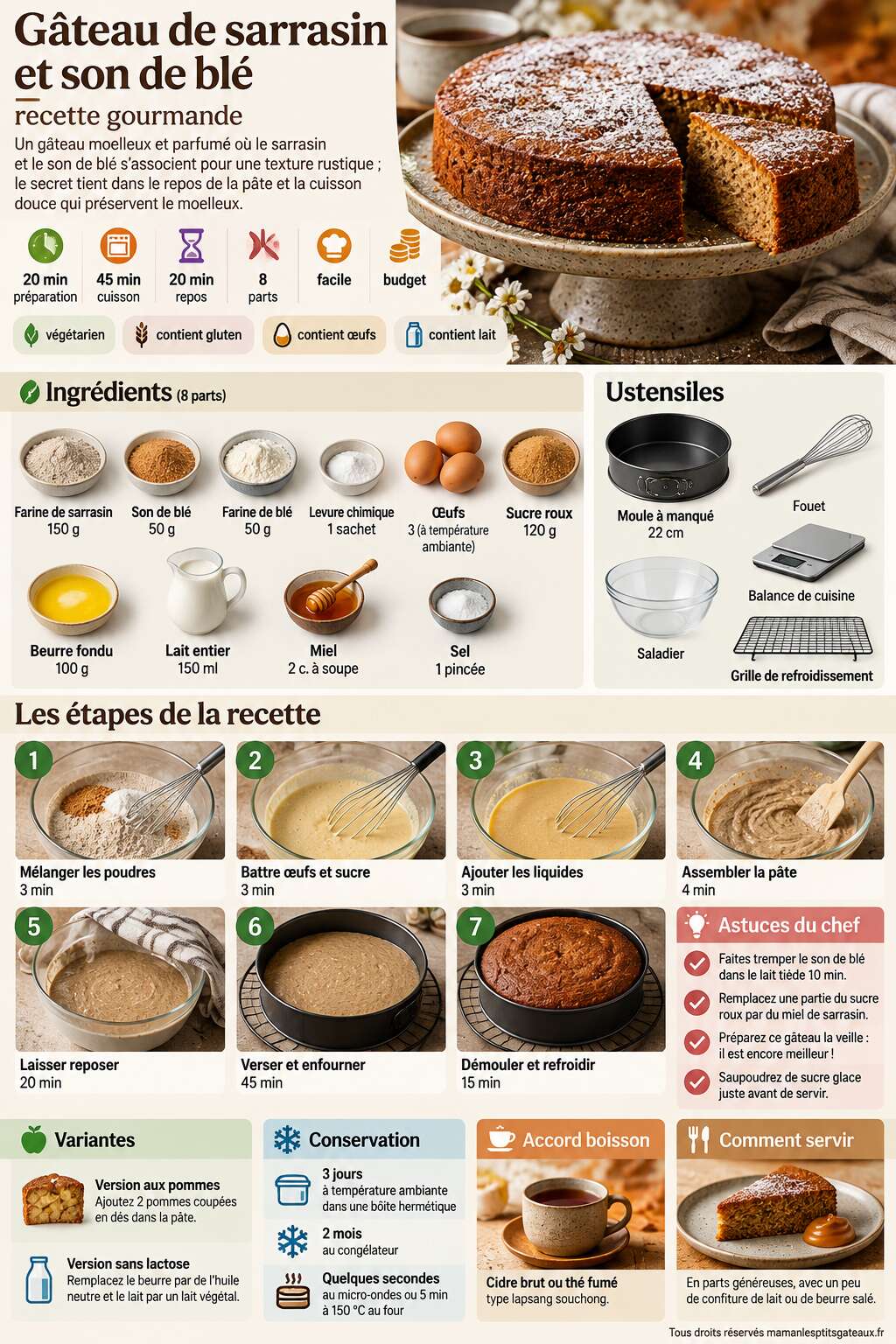 Fiche recette Gâteau de sarrasin et son de blé : recette gourmande Fiche recette Gâteau de sarrasin et son de blé : recette gourmande