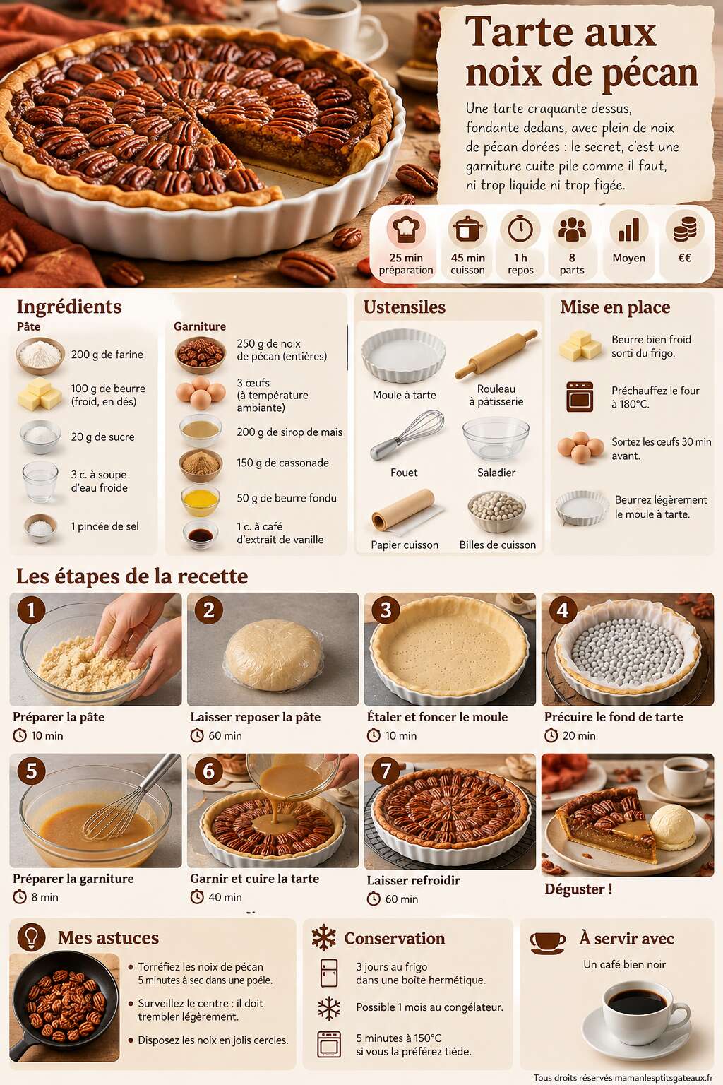 Fiche recette Recette de tarte aux noix de pécan Fiche recette Recette de tarte aux noix de pécan
