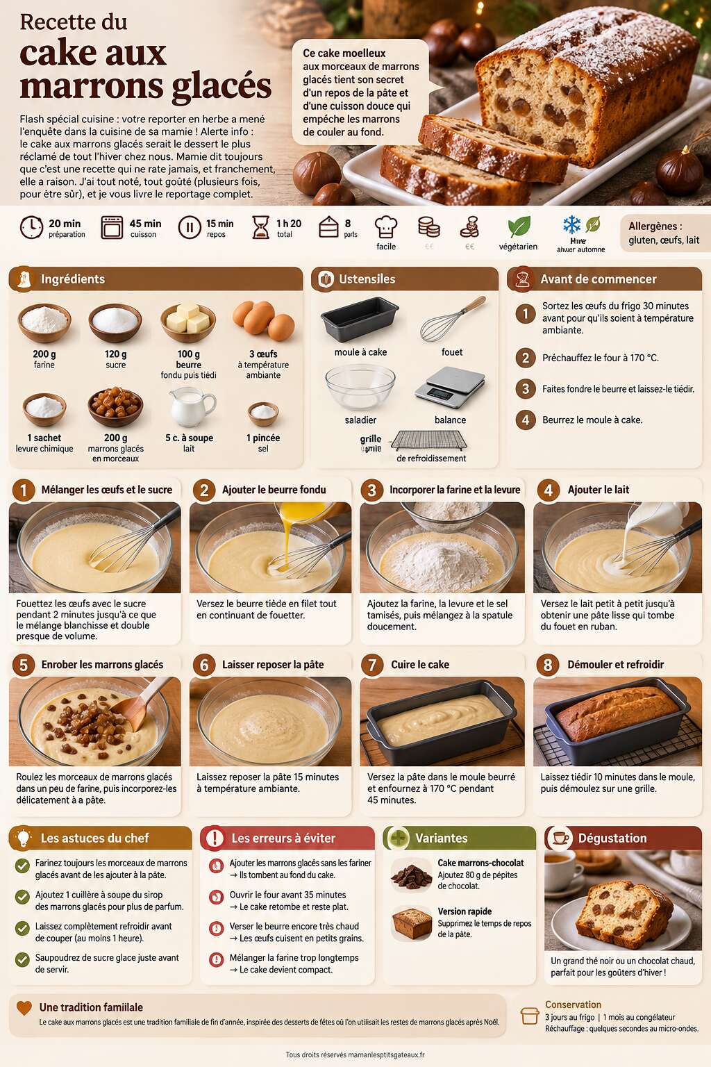 Fiche recette Recette du cake aux marrons glac&eacute;s