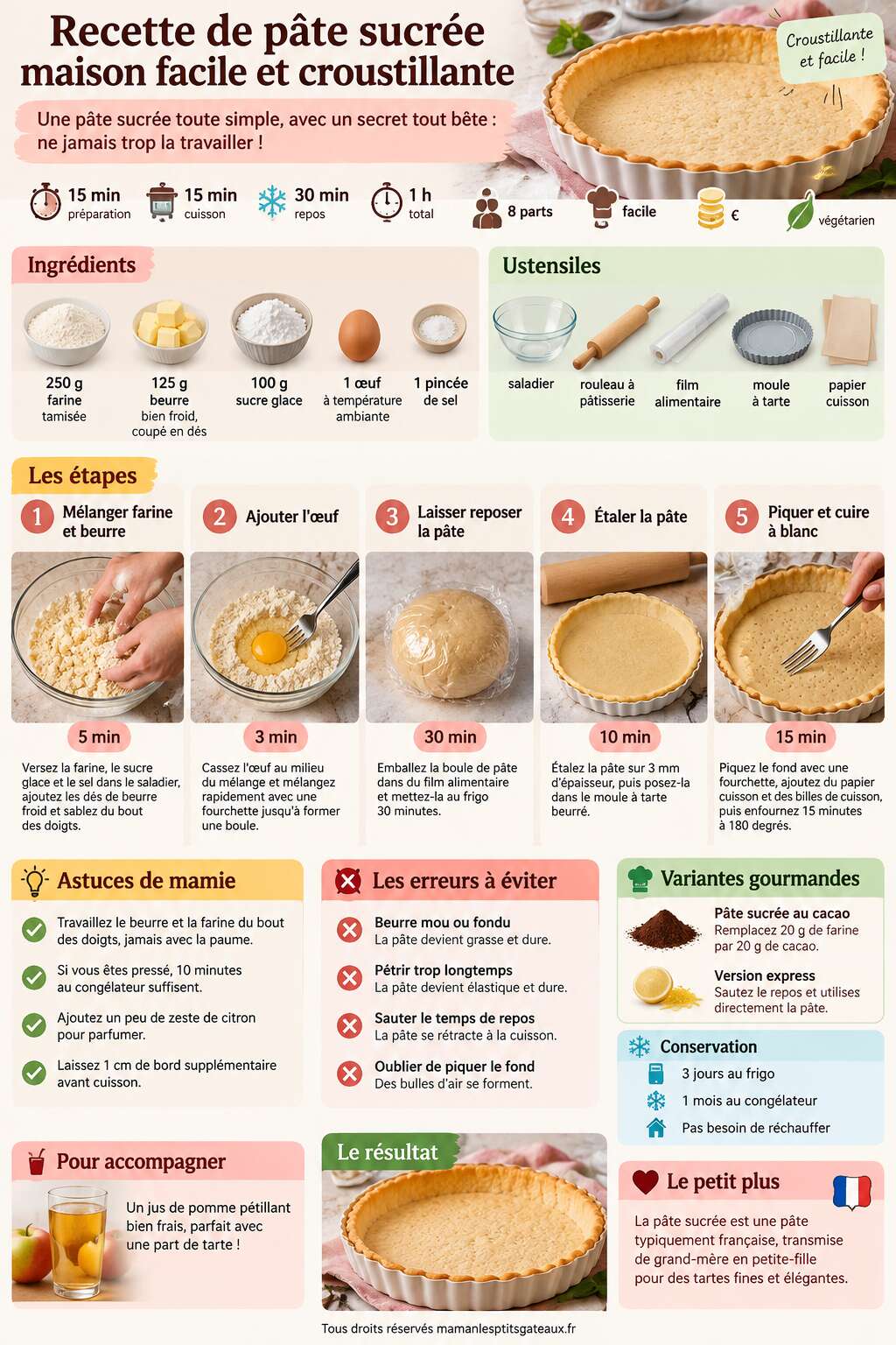 Fiche recette Recette de pâte sucrée maison facile et croustillante Fiche recette Recette de pâte sucrée maison facile et croustillante