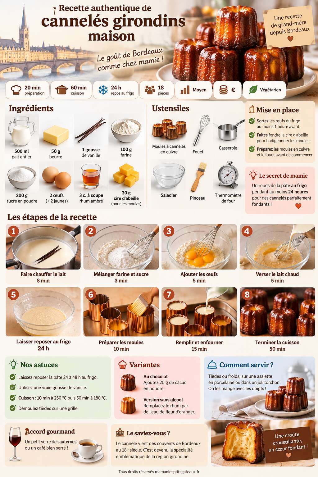 Fiche recette Recette authentique de cannel&eacute;s girondins maison