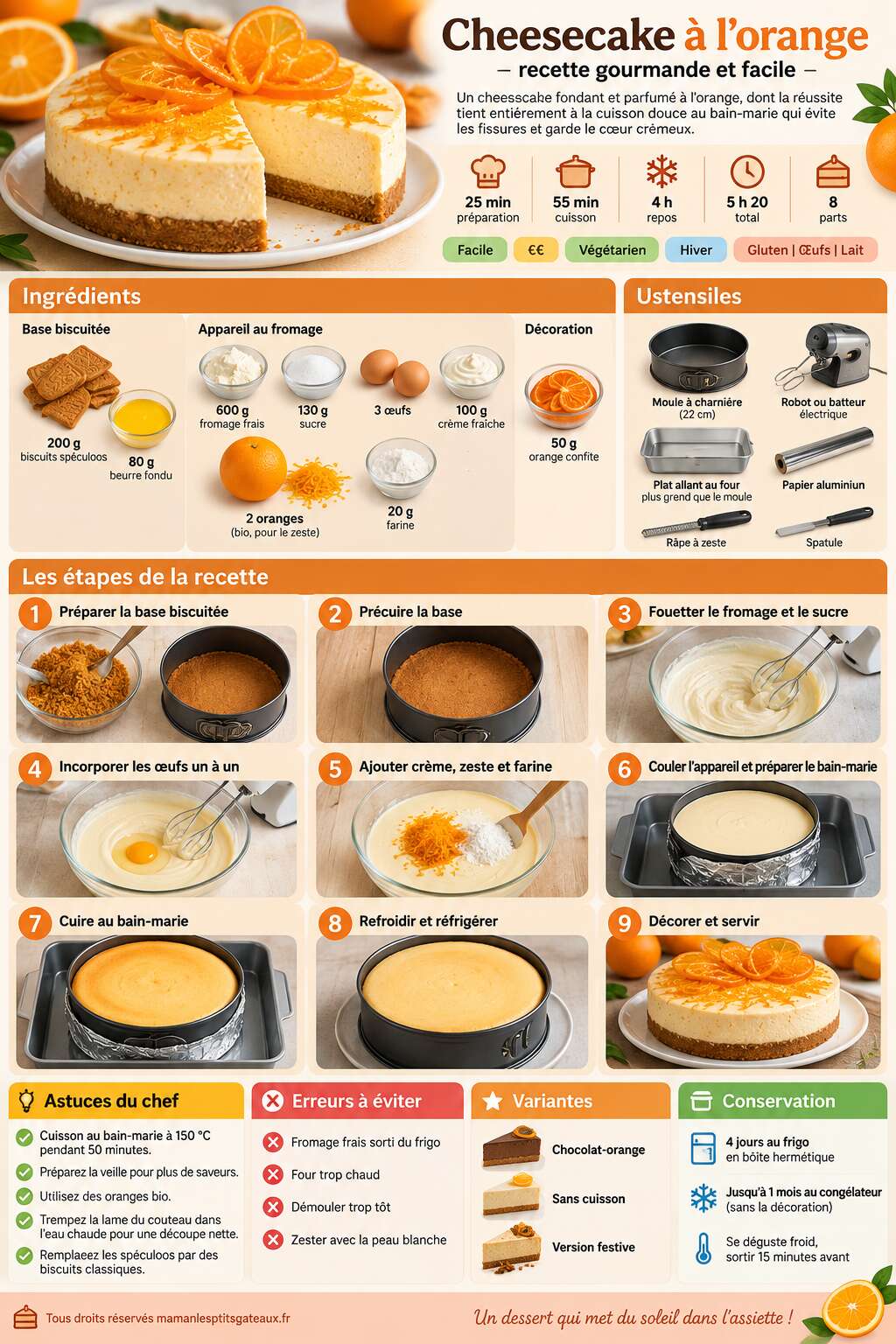 Fiche recette Cheesecake à l'orange : recette gourmande et facile Fiche recette Cheesecake à l'orange : recette gourmande et facile
