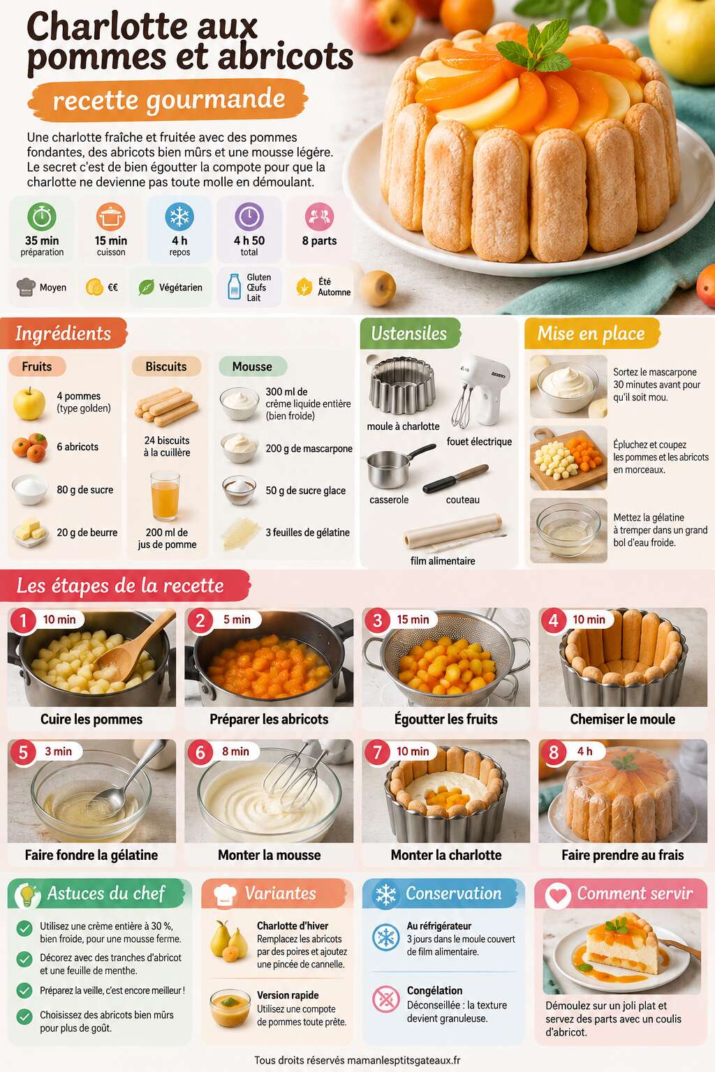 Fiche recette Charlotte aux pommes et abricots : recette gourmande