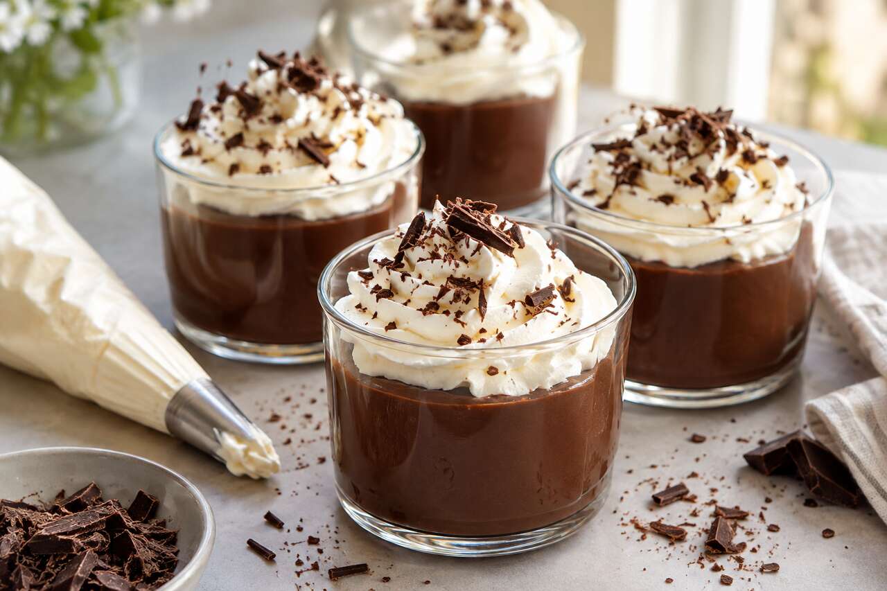 Petits pots de crème au chocolat et chantilly : recette gourmande