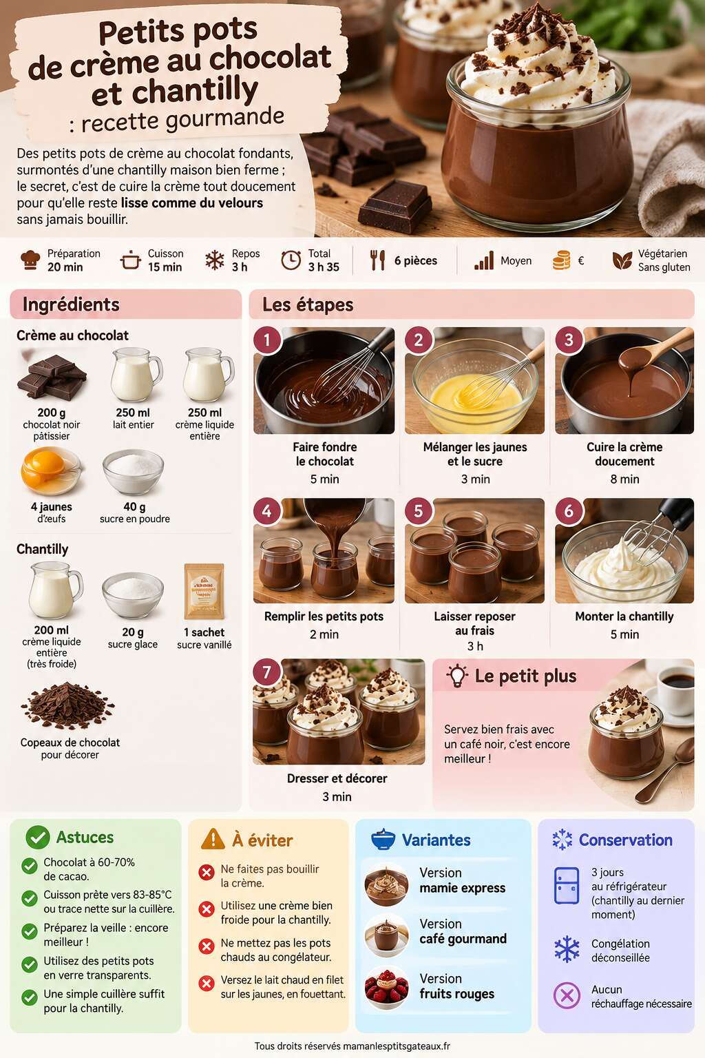 Fiche recette Petits pots de crème au chocolat et chantilly : recette gourmande Fiche recette Petits pots de crème au chocolat et chantilly : recette gourmande