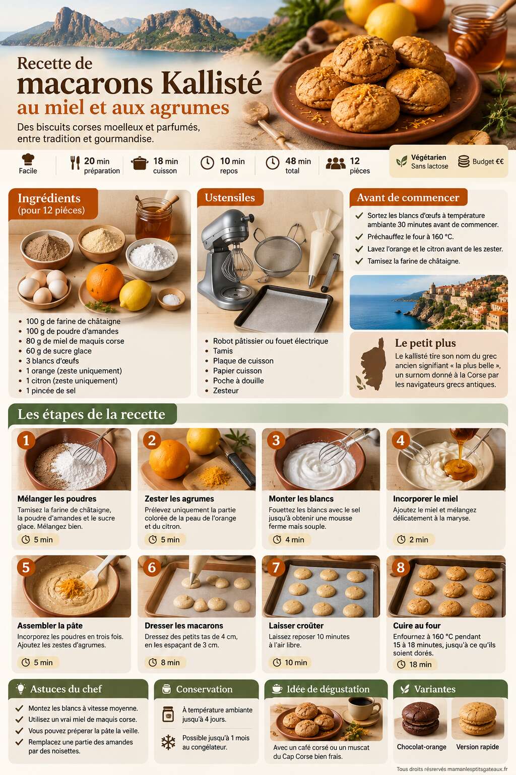 Fiche recette Recette de macarons Kallist&eacute; au miel et aux agrumes