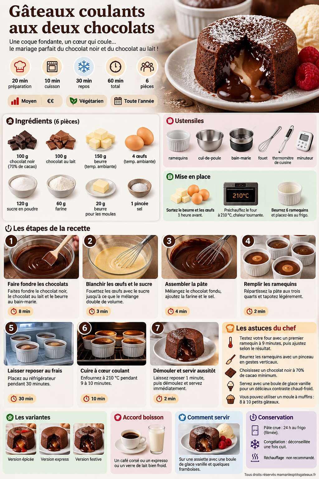 Fiche recette G&acirc;teaux coulants aux deux chocolats : recette gourmande