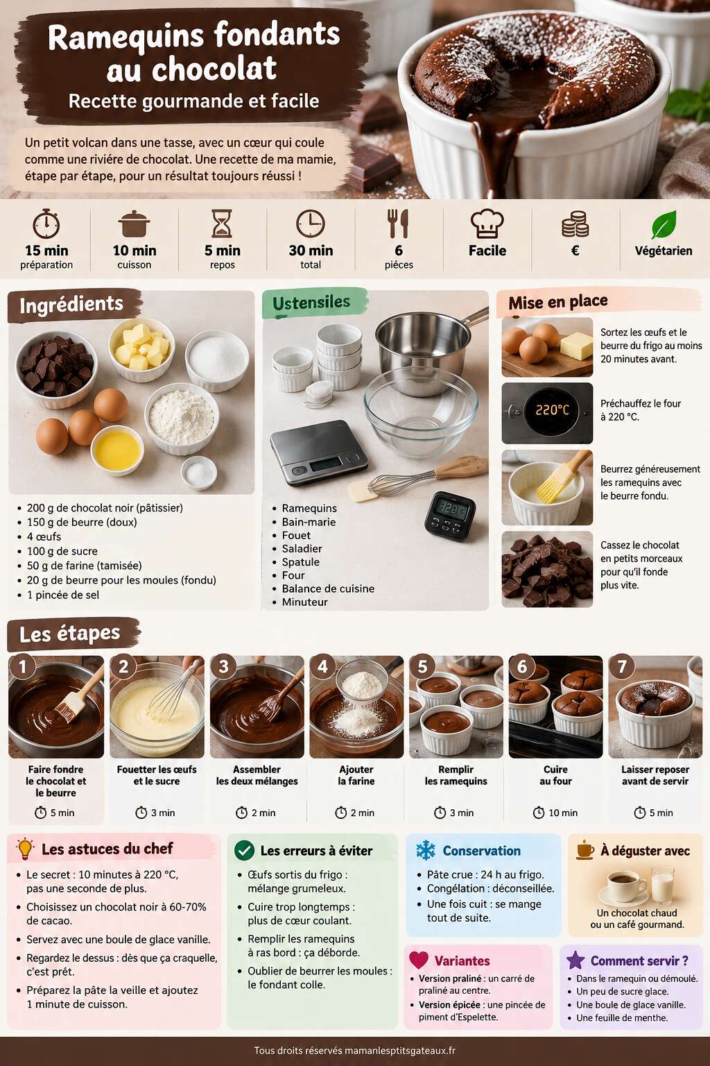 Fiche recette Ramequins fondants au chocolat : recette gourmande et facile