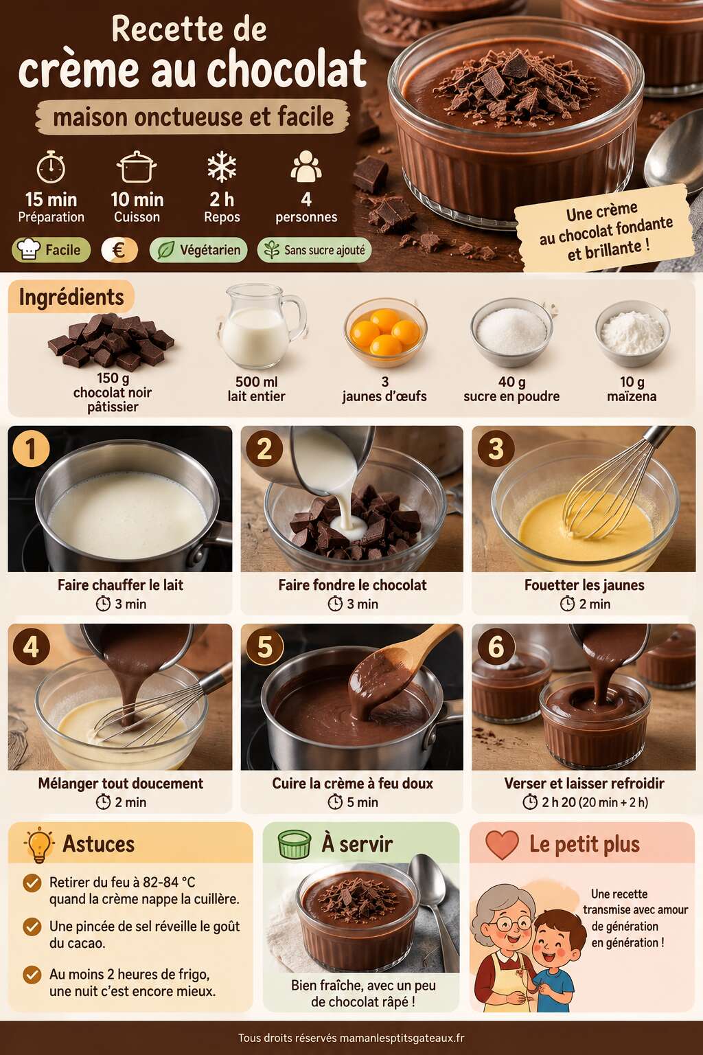 Fiche recette Recette de cr&egrave;me au chocolat maison onctueuse et facile