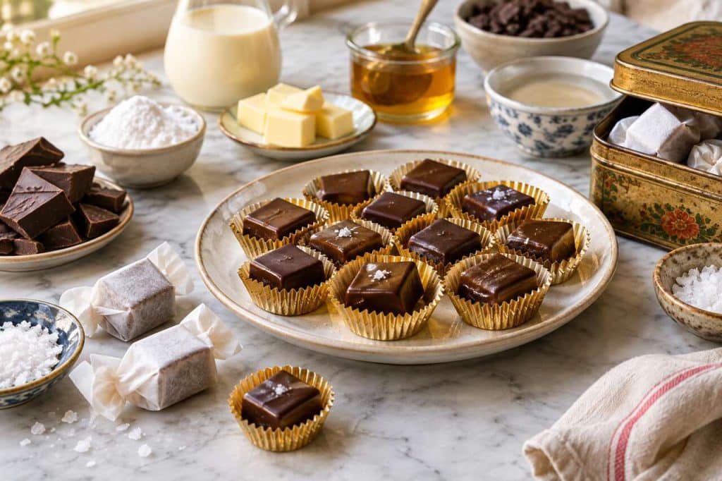 Recette de caramels mous au chocolat sur marbre